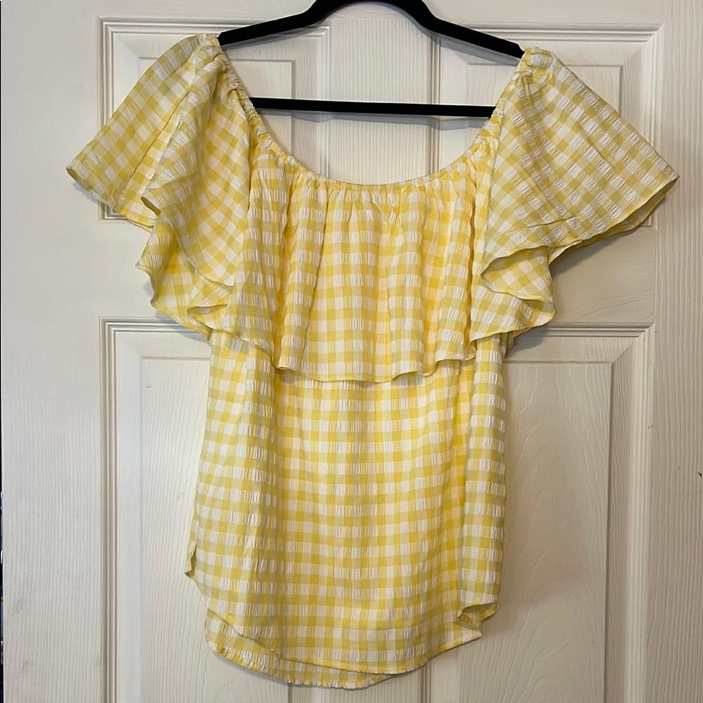 Yellow Gingham Off-Shoulder Top